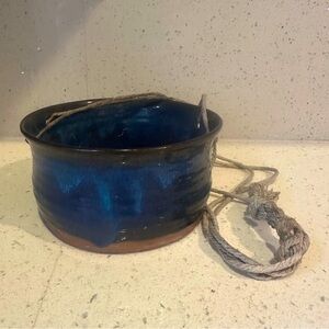 Pre-loved handmade ceramic blue tones hanging pot